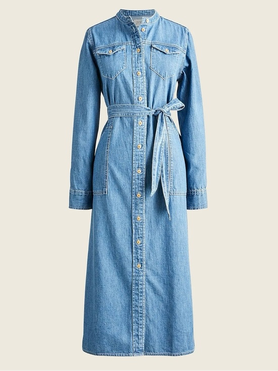 J. Crew Dresses & Skirts - J Crew Western Indigo Denim Midi Shirt Dress Size 2 Blue Belted Long Sleeve